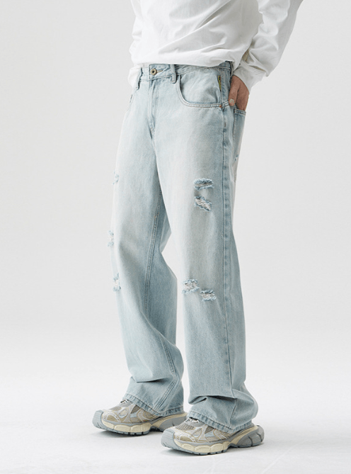 Japanese Brand Trendy washed light blue ripped jeans Size US 32 / EU 48 - 3 Thumbnail