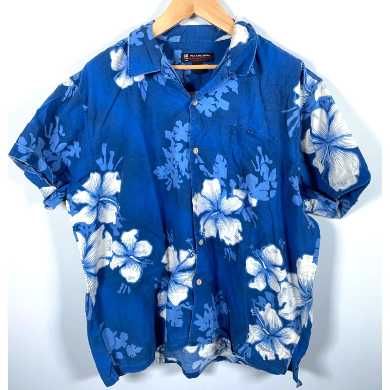Polo Ralph Lauren Polo Jeans Loop Collar Shirt Men's 2XL Blue Floral Aloha Hawaiian Ralph Lauren Shirt Casual 90s Hipster Retro Size US XXL / EU 58 / 5 - 2 Thumbnail