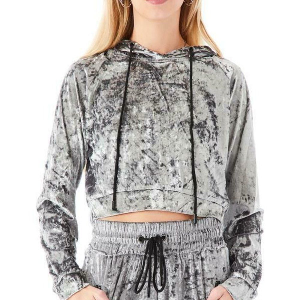 Other NWT New $120 Emma & Sam Silver Velvet Crop Hoodie S Size S / US 4 / IT 40 - 1 Thumbnail