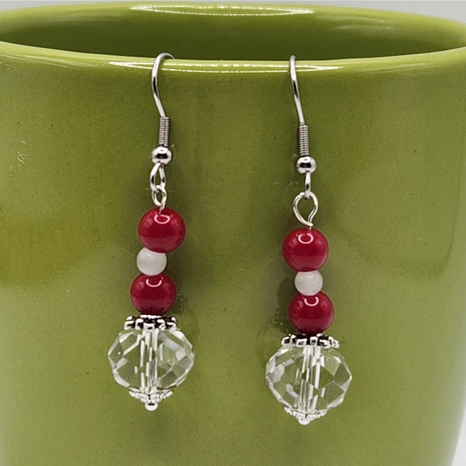 Other Handmade Earrings with Crystal, Red Coral, & Moonstone – 2" Size ONE SIZE - 6 Thumbnail