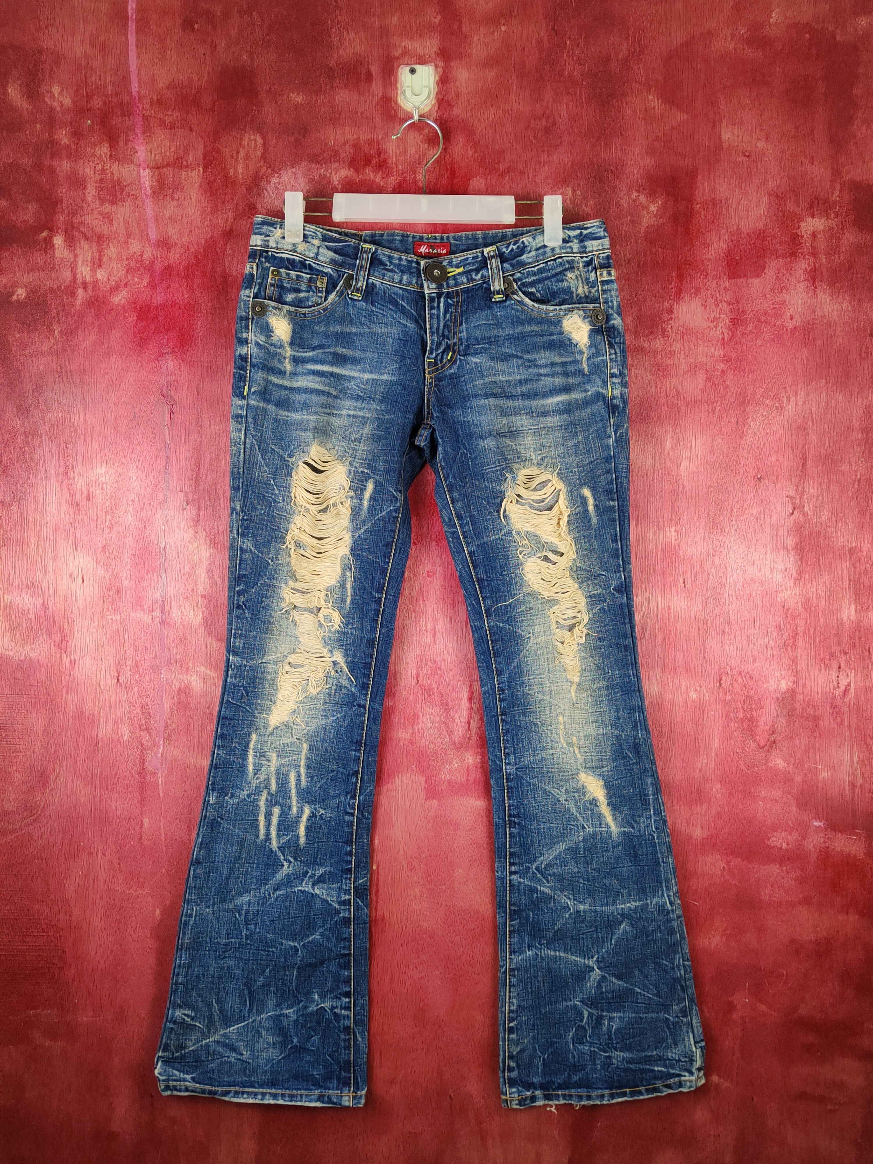 Japanese Brand DL Maraxia Blue bootcut Distressed ripped faded Denim #S1535 Size 27" / US 4 / IT 40 - 1 Thumbnail