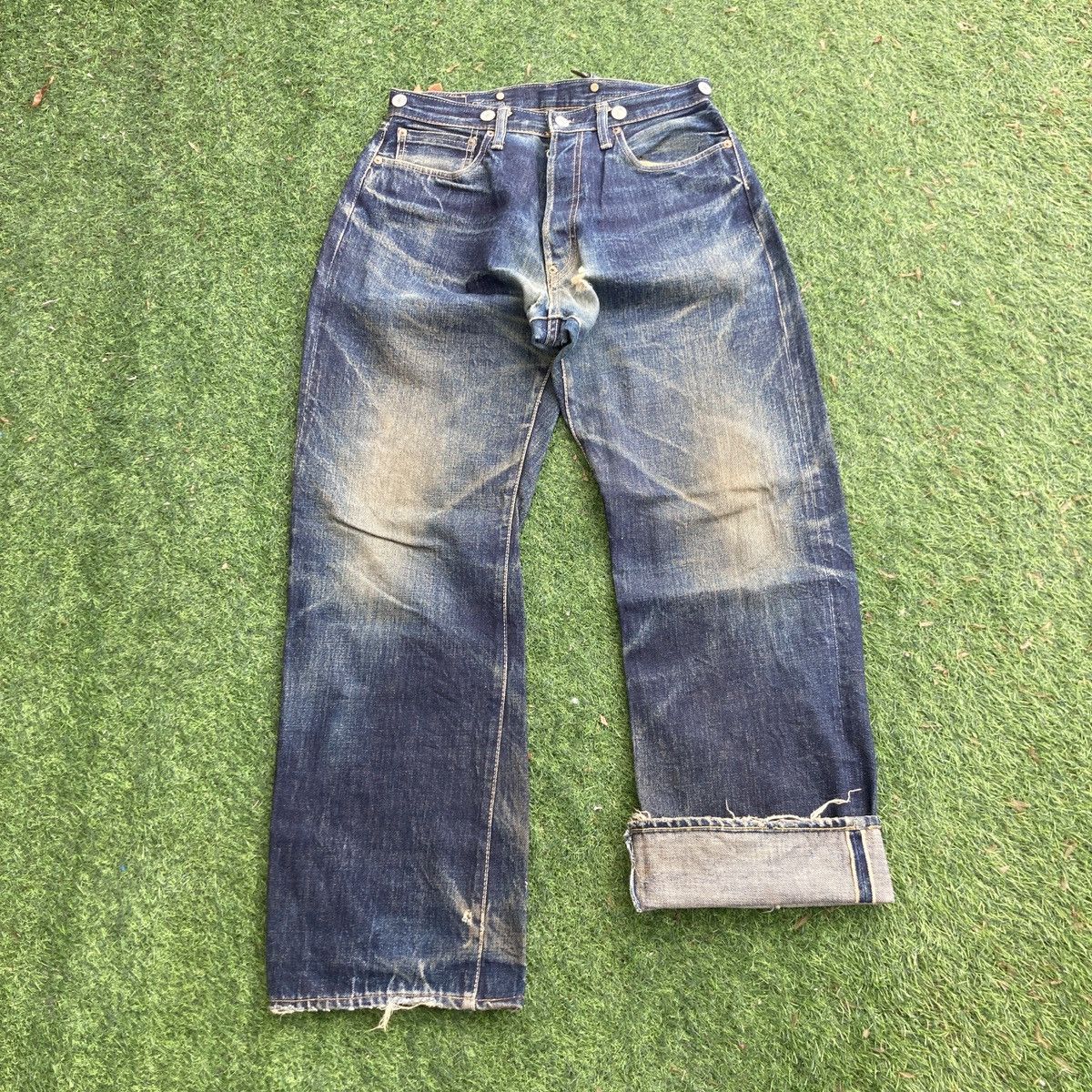Denime VINTAGE DENIME SELVEDGE BUCKLE BACK DISTRESSED JEANS Size US 29 - 2 Thumbnail