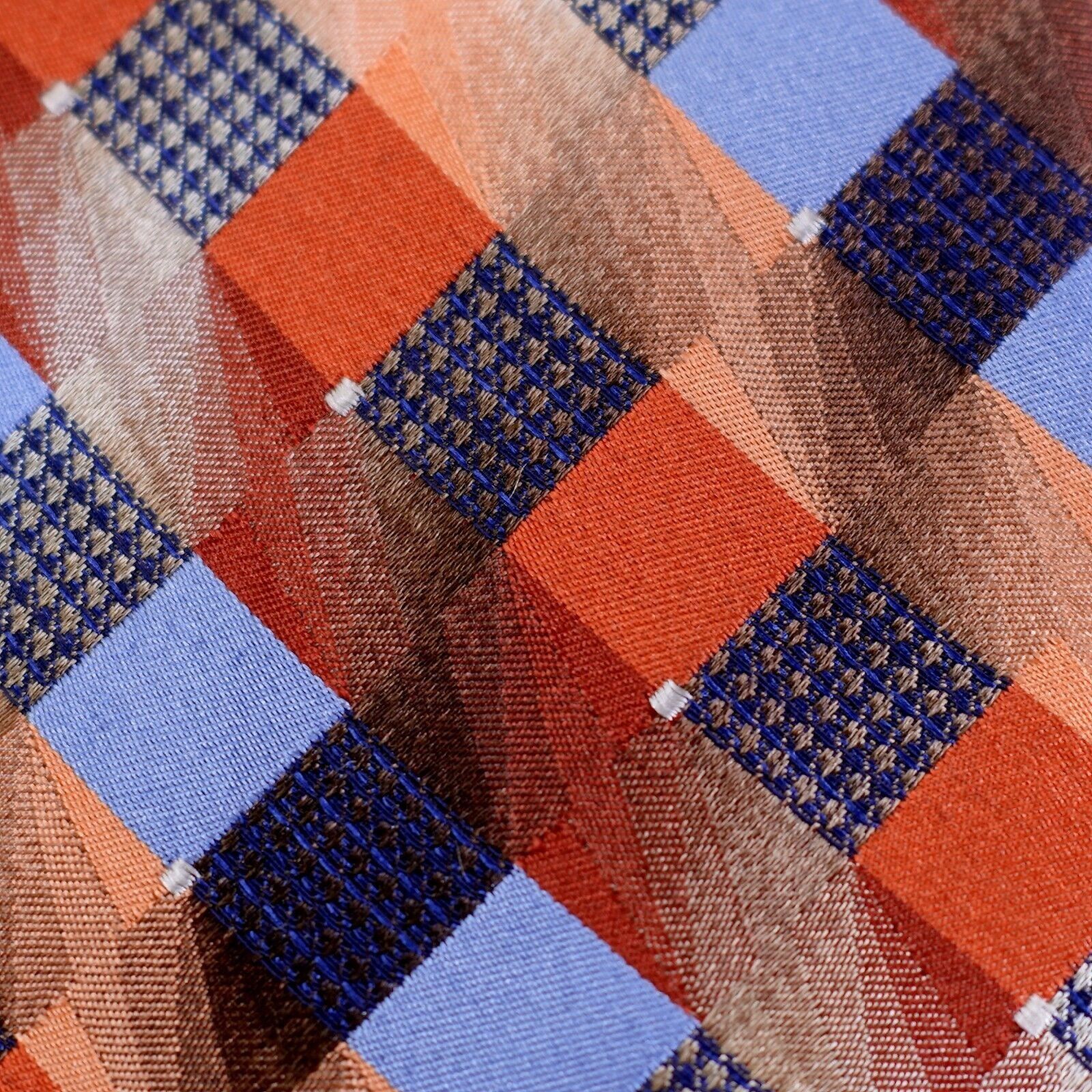 Van Heusen Van Heusen Orange Blue Woven Check Plaid Lyocell Silk Tie Size ONE SIZE - 2 Thumbnail