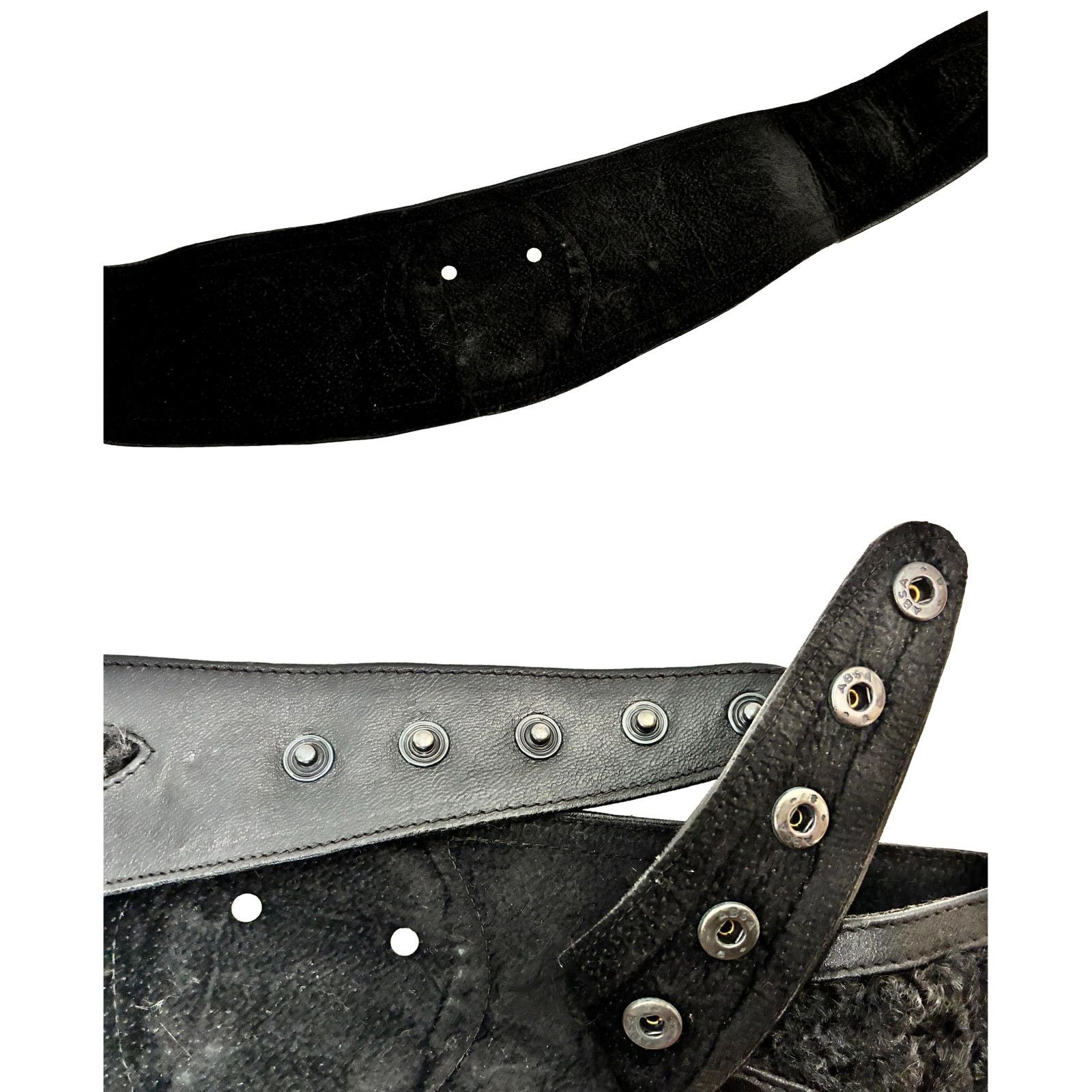 Genuine Leather × Vintage 80s GLAM Black Leather Persian Lamb Wide Waist Belt Size ONE SIZE - 13 Thumbnail