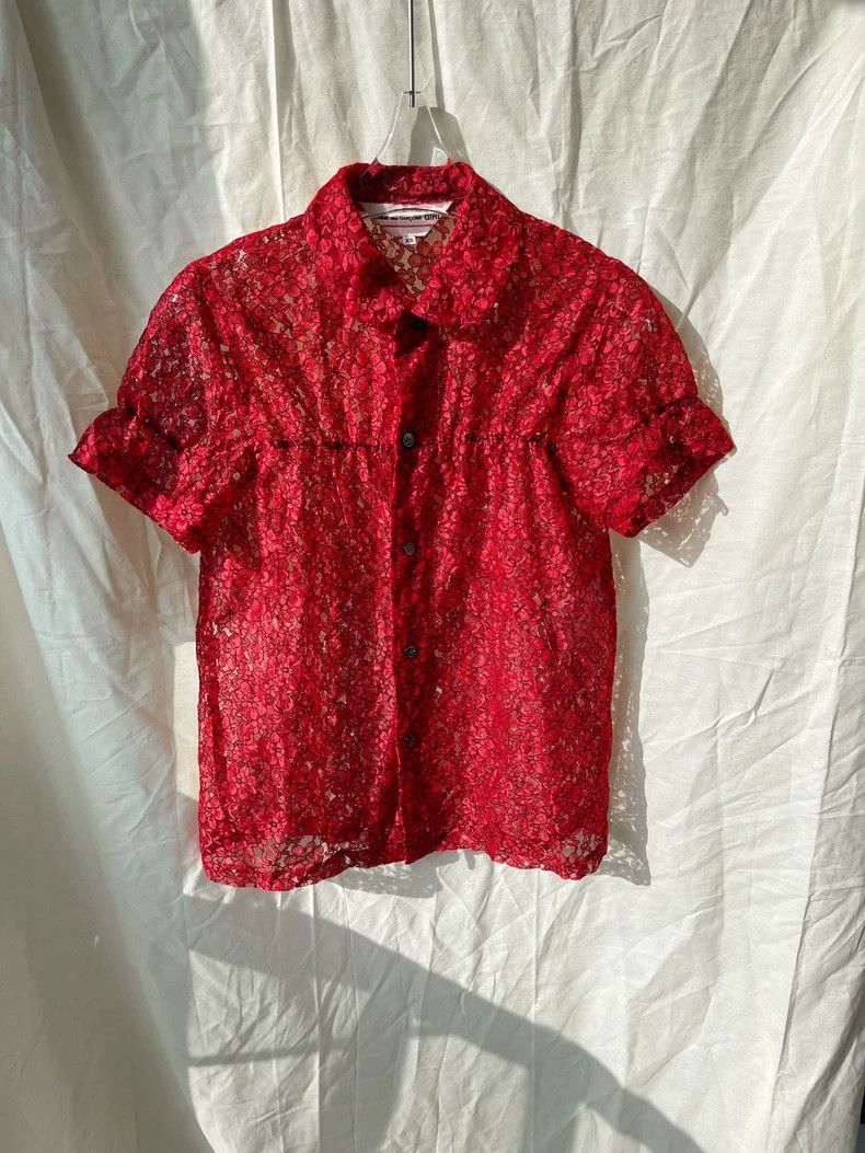 Comme des Garcons Comme Des Garcons Red flower lace smocked gold ingot colla Size S / US 4 / IT 40 - 1 Thumbnail