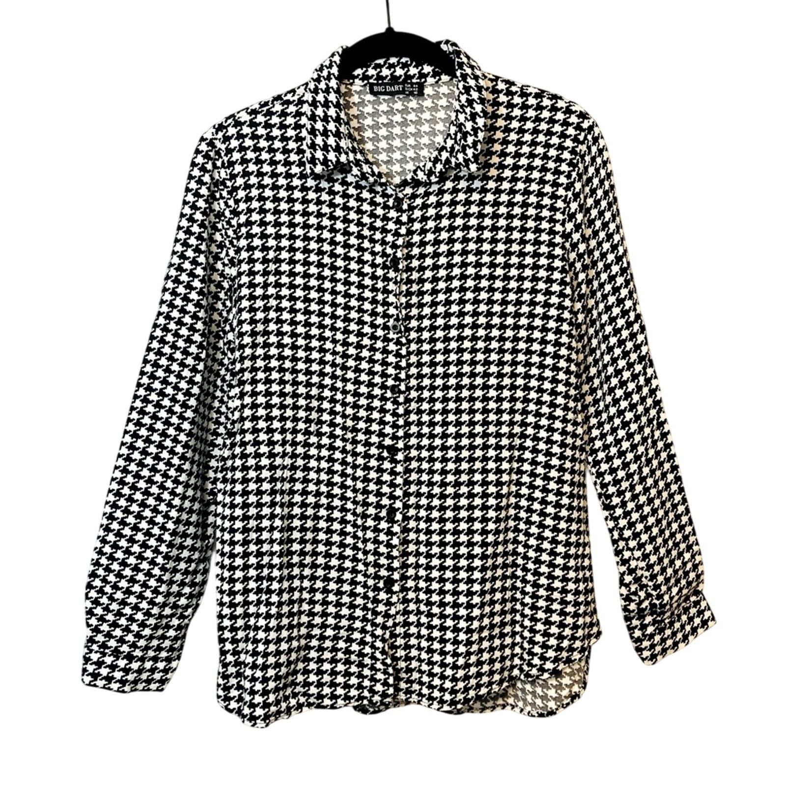Other Big Dart Retro Black White Houndstooth Plaid Blouse Top Size M / US 6-8 / IT 42-44 - 1 Thumbnail