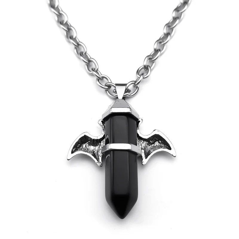 Jewelry Bat Wings Hexagonal Black Stone Necklace Size ONE SIZE - 2 Thumbnail