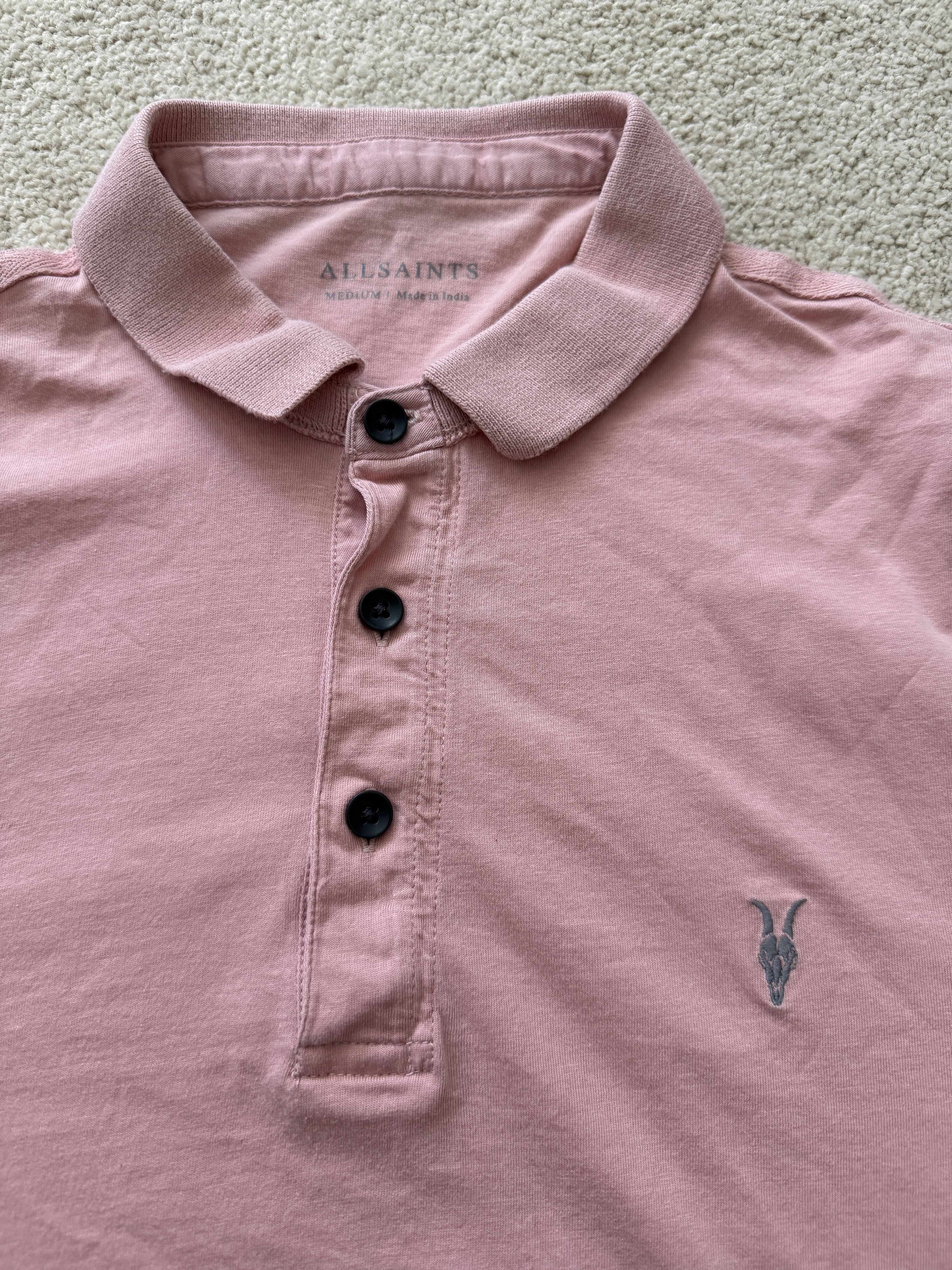 Allsaints All Saints Mens Medium Short Sleeve Pink Polo Size US XS / EU 42 / 0 - 2 Thumbnail