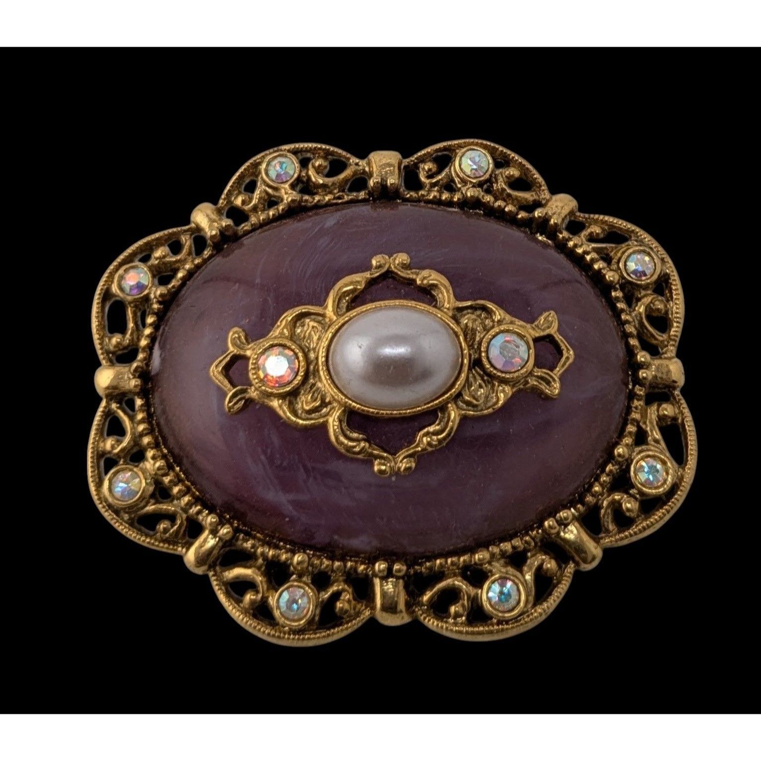 Other Vintage Regency-Style Ornate Brooch With Purple Stone Faux P Size ONE SIZE - 1 Thumbnail