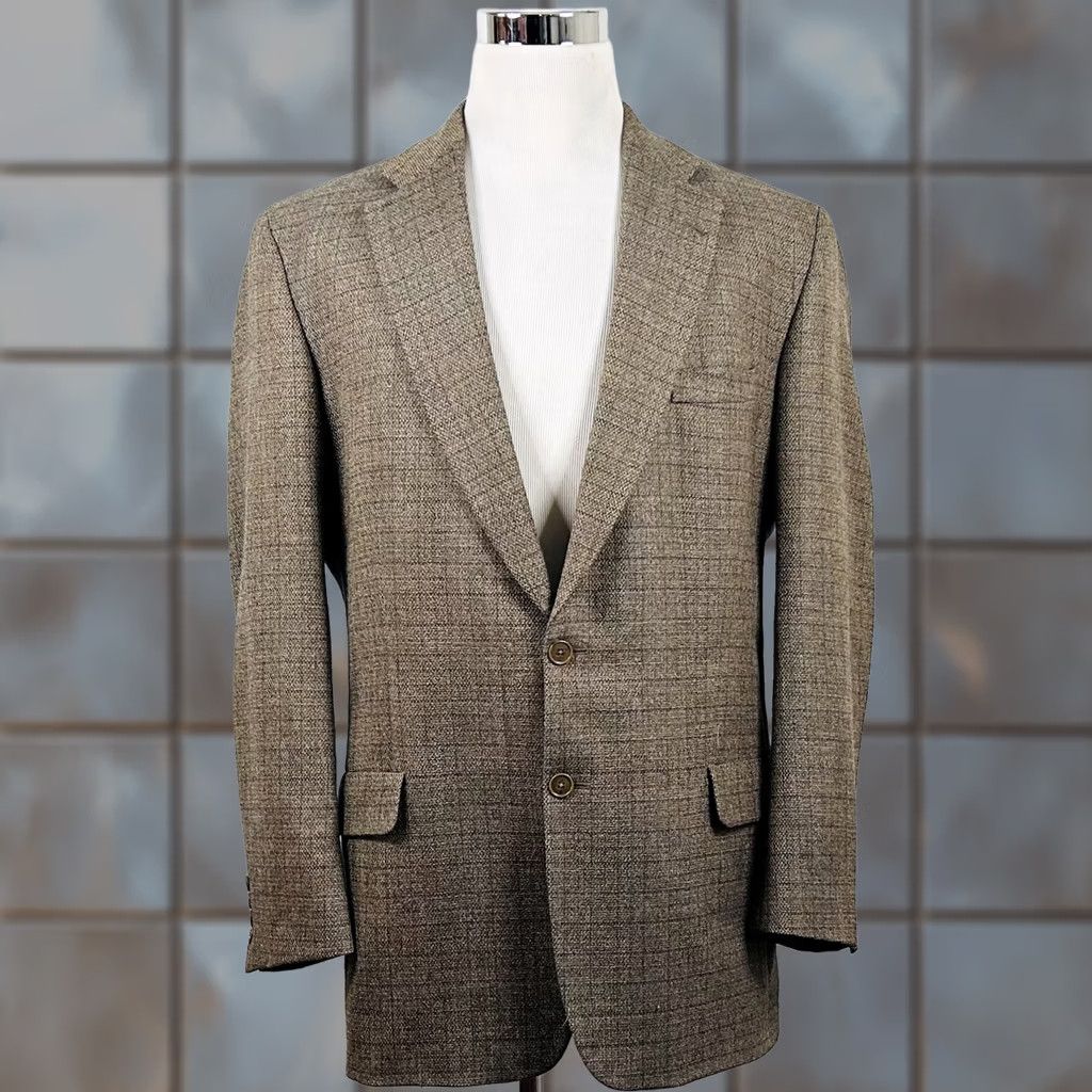 Vintage RBM 44L Sport Coat Beige Knit Plaid Two-Button Lined Vented Wool Lambswool Mens Jacket Coat Sport Coat Size US XS / EU 42 / 0 - 1 Thumbnail