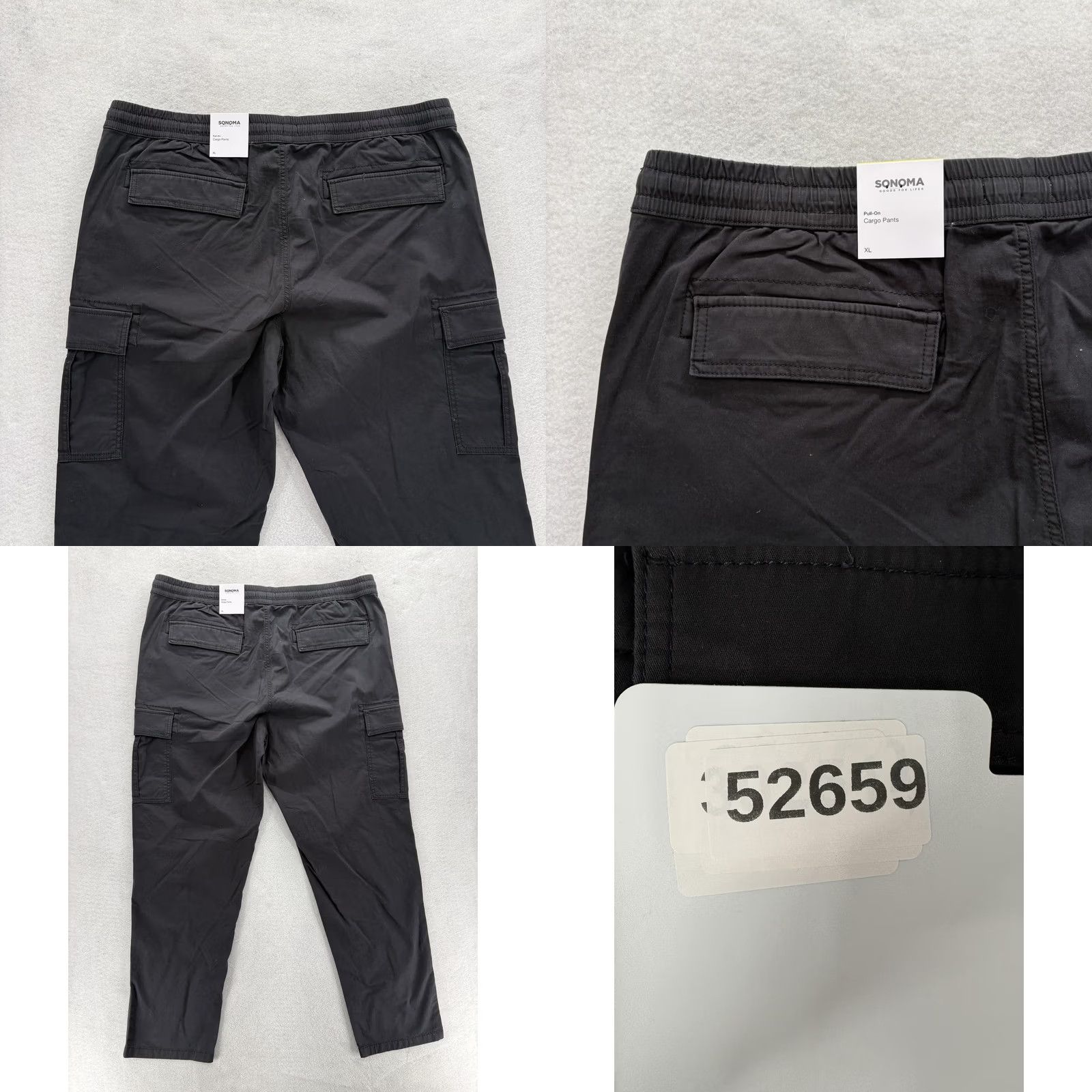 Vintage Sonoma Everyday Pull-On Cargo Pants Mens XL Black Cotton Stretch NWT Casual Solid Pocketed Front Drawstring Relaxed Fit Tapered Leg Size US 36 / EU 52 - 8 Thumbnail