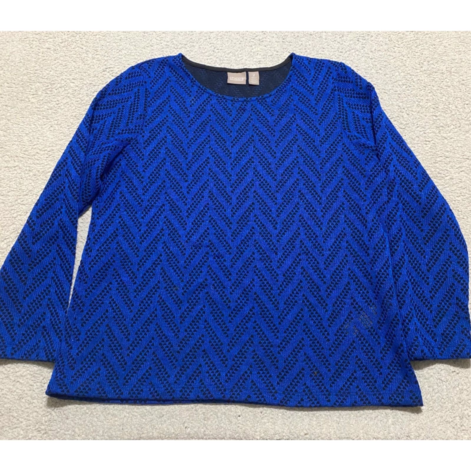 Vintage Chico's Womens Shirt Blue Geometric Long Sleeve Round Neck L Bohemian 90s? Size L / US 10 / IT 46 - 2 Thumbnail