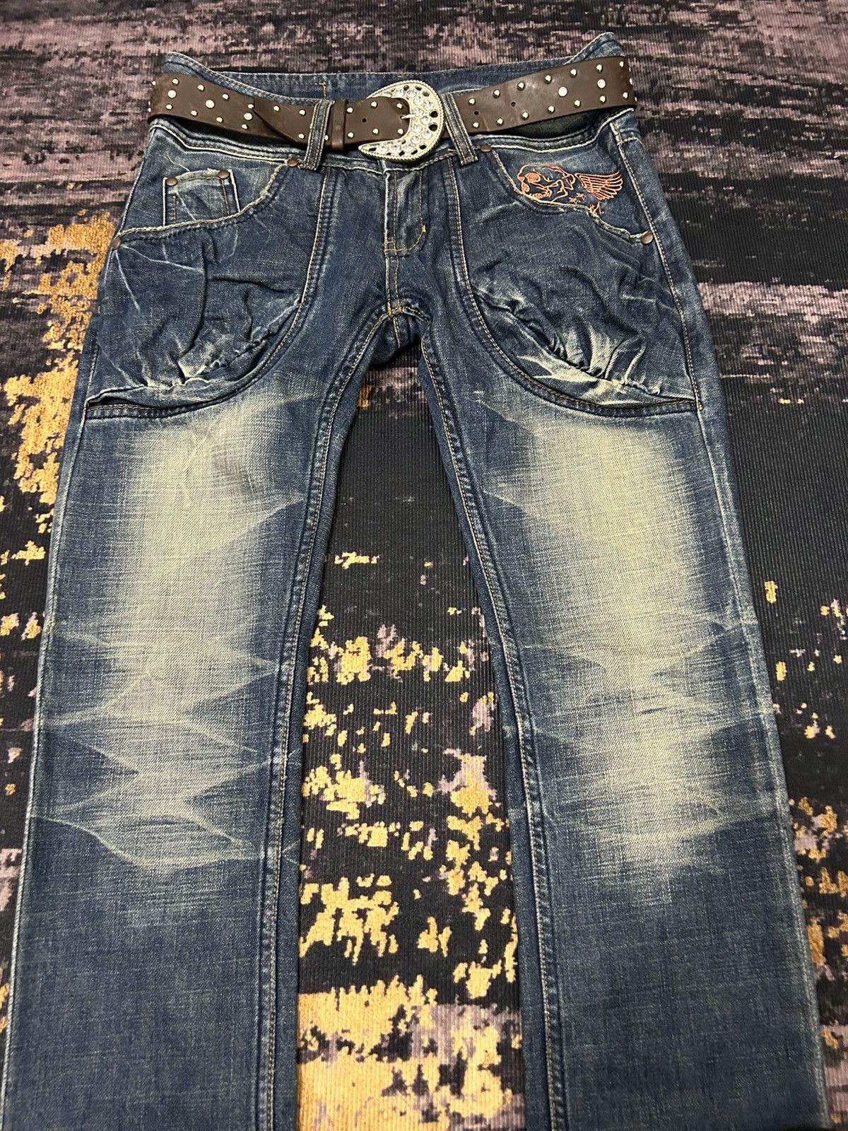 Japanese Brand 2#1 Jeans Jesus Loves You Skull Mud Wash Jeans Size US 30 / EU 46 - 3 Thumbnail