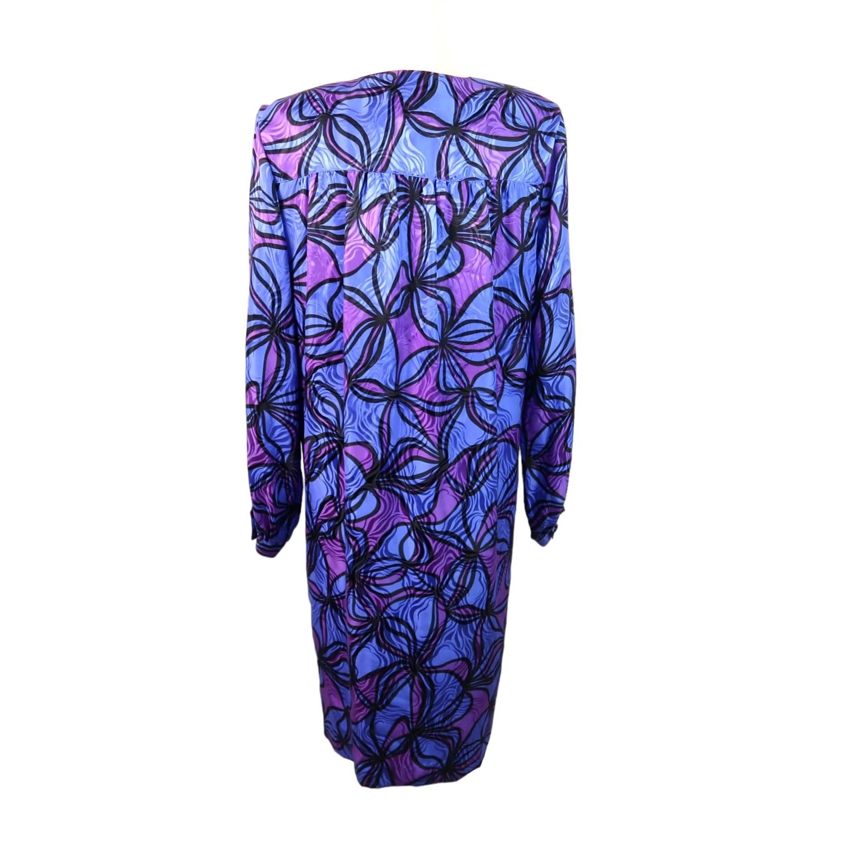 Adrianna Papell VINTAGE Adrianna Papell Silk Midi Dress 80s Blue Purple Floral Swirl Print 10 Womens Size L / US 10 / IT 46 - 4 Thumbnail