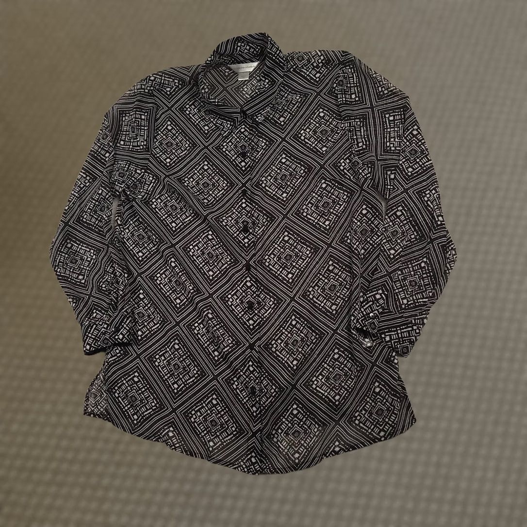 Vintage Christopher & Banks Blouse Womens Large Black White Geometric Print Button Front Size L / US 10 / IT 46 - 1 Thumbnail