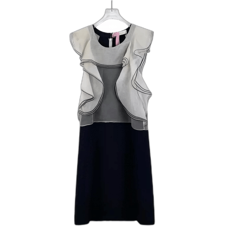 Celine Color Block Ruffle Sleeve Silk Dress Size 22" - 1 Thumbnail