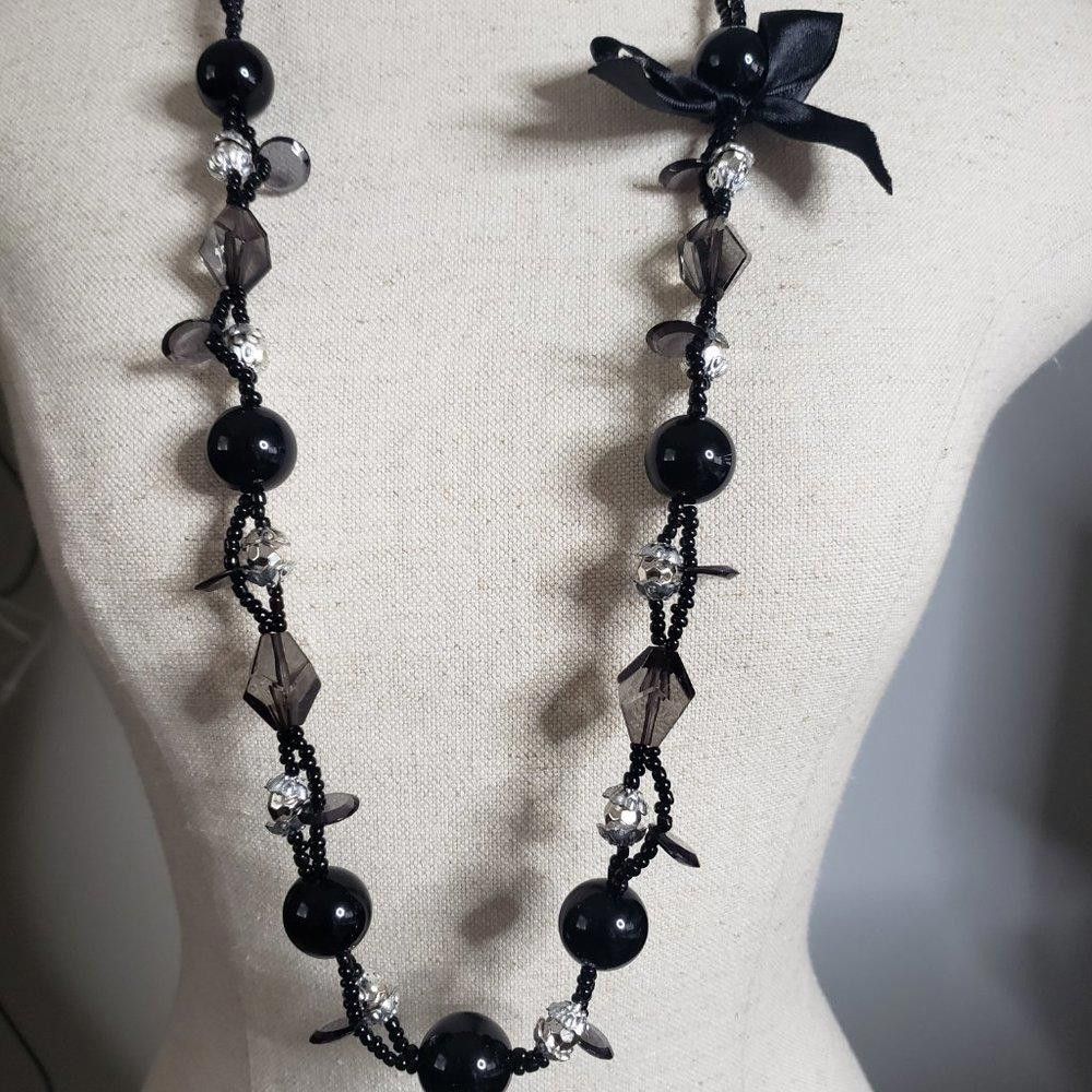 Designer Black Bead and Bow 36" Single Strand Necklace Size ONE SIZE - 3 Thumbnail