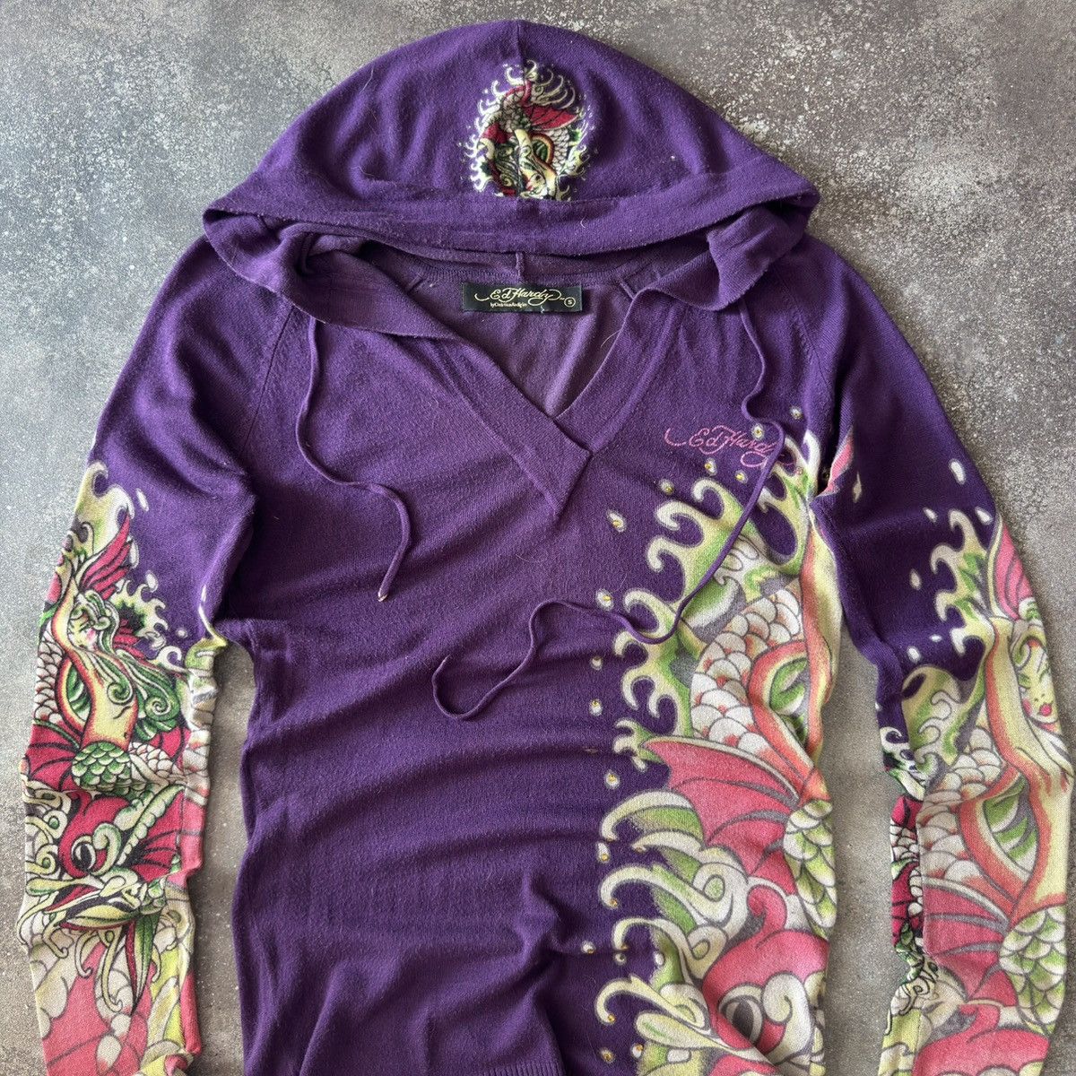 Ed Hardy Ed Hardy Y2K Vintage Iconic Tattoo Long Hooded Top Size M / US 6-8 / IT 42-44 - 3 Thumbnail