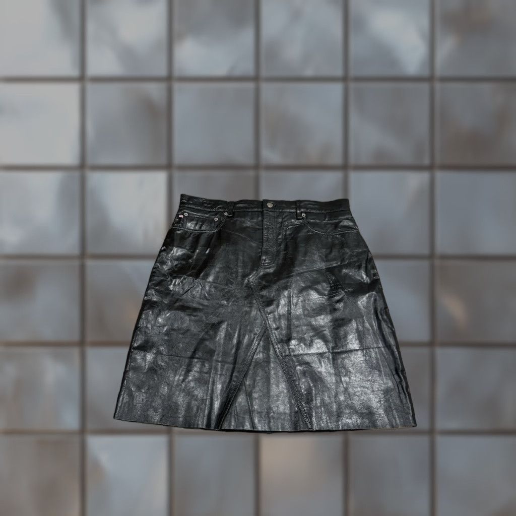Polo Ralph Lauren VINTAGE Polo Ralph Lauren Leather Skirt Womens 14 Black Mini Short Retro Button Pockets Lined Size 36" / US 14 / IT 50 - 1 Thumbnail