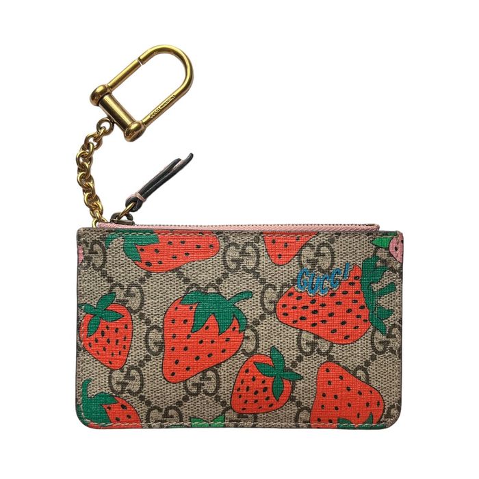 New Gucci Strawberries and Cherries GG Marmont Keychain Wallet