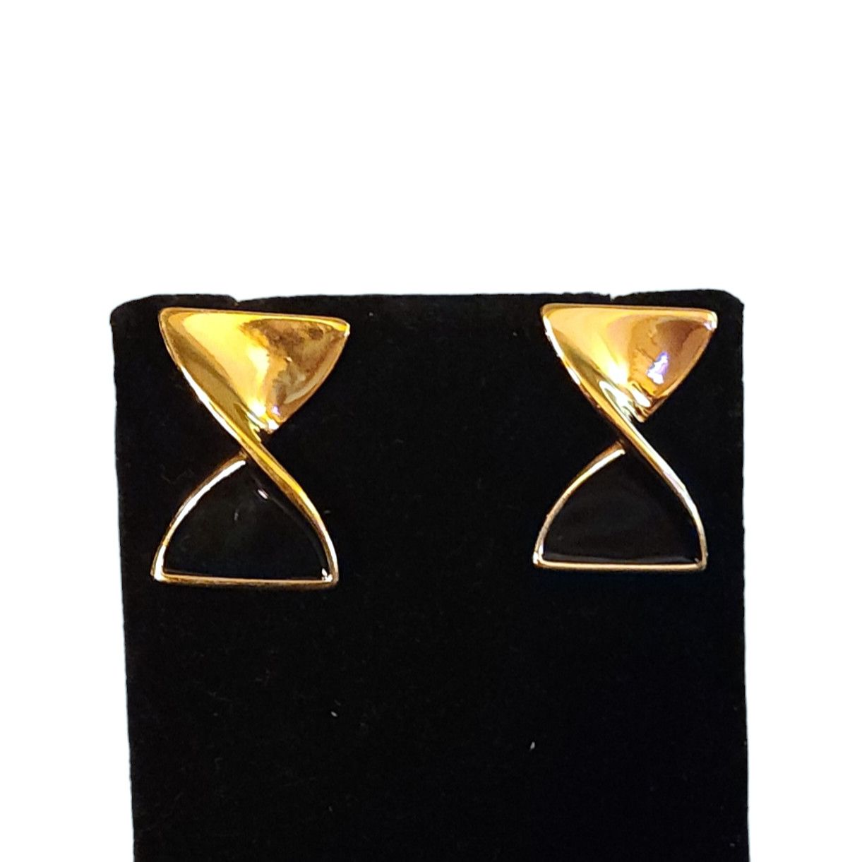 Avon Celli Vintage Avon Bow Twist Pierced Earrings Gold Tone Black Size ONE SIZE - 1 Thumbnail