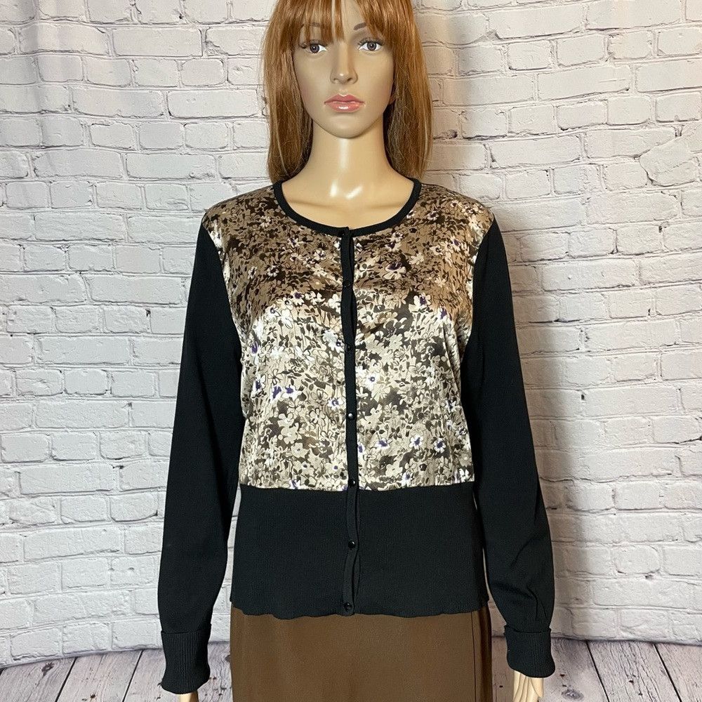 Geoffrey Beene Geoffrey Beene Floral Silk Inset Knit Button Front Cardigan Size M / US 6-8 / IT 42-44 - 1 Thumbnail