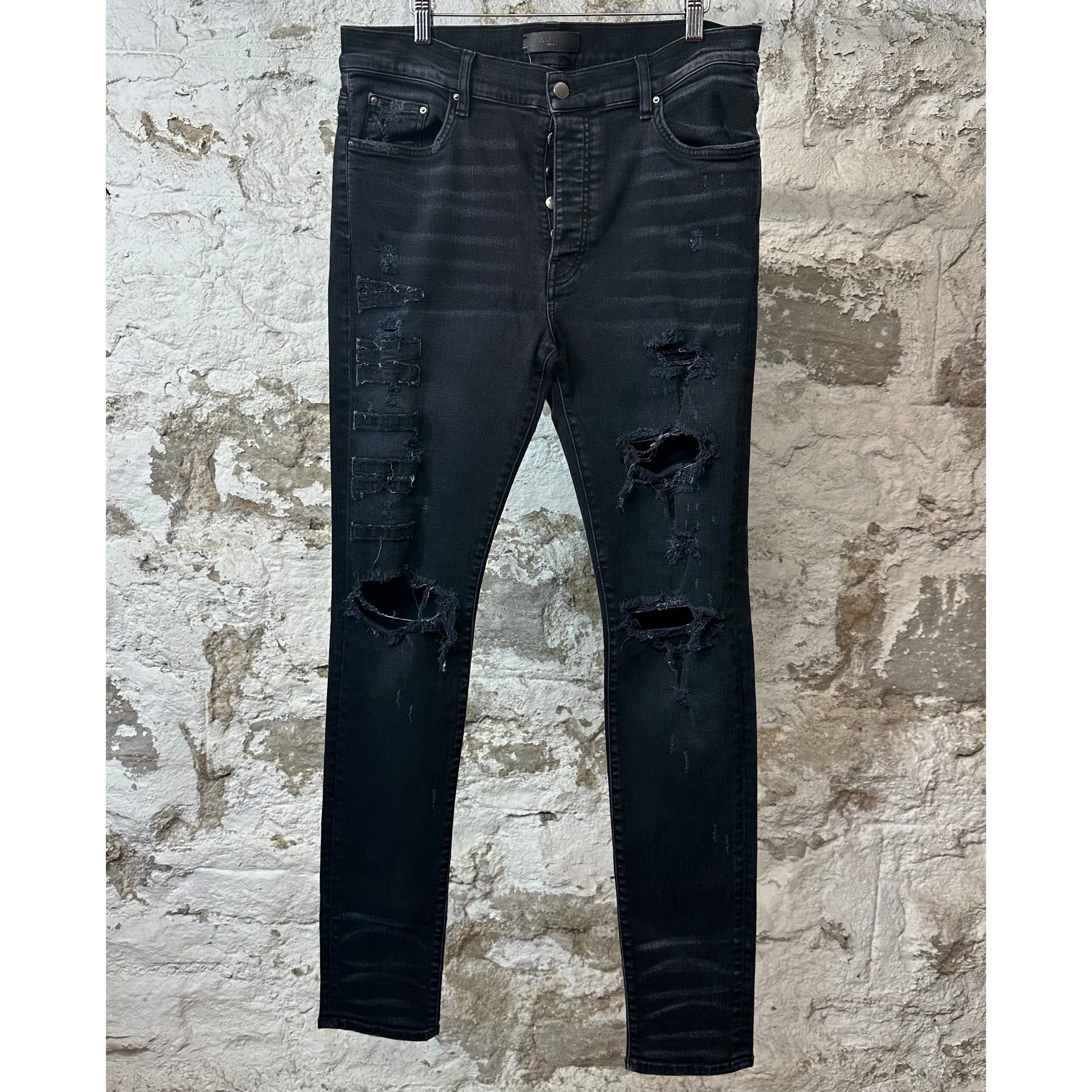 Amiri Amiri Distressed Side Spell Black Denim Jeans Sz 36 Size US 36 / EU 52 - 1 Thumbnail