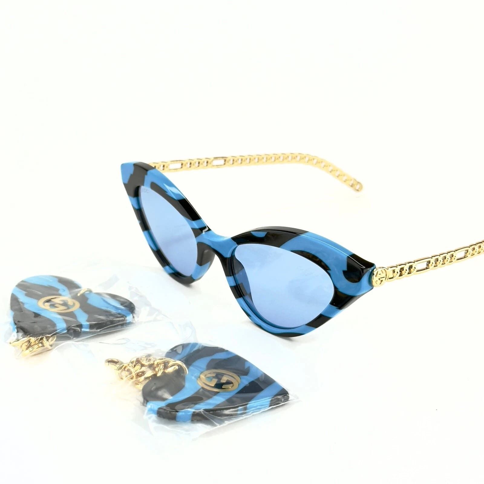 Gucci GUCCI GG0978S CHAIN 0978 Gold Black Blue Heart Charm 005 Size ONE SIZE - 4 Thumbnail