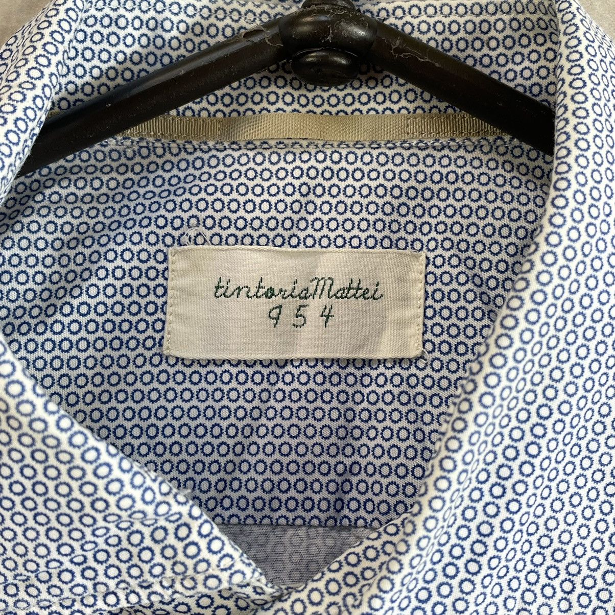 Designer × Tintoria Mattei Tintoria Mattei 954 Blue Slim Fit Dotted Cotton Button Shirt Size 38R - 9 Thumbnail