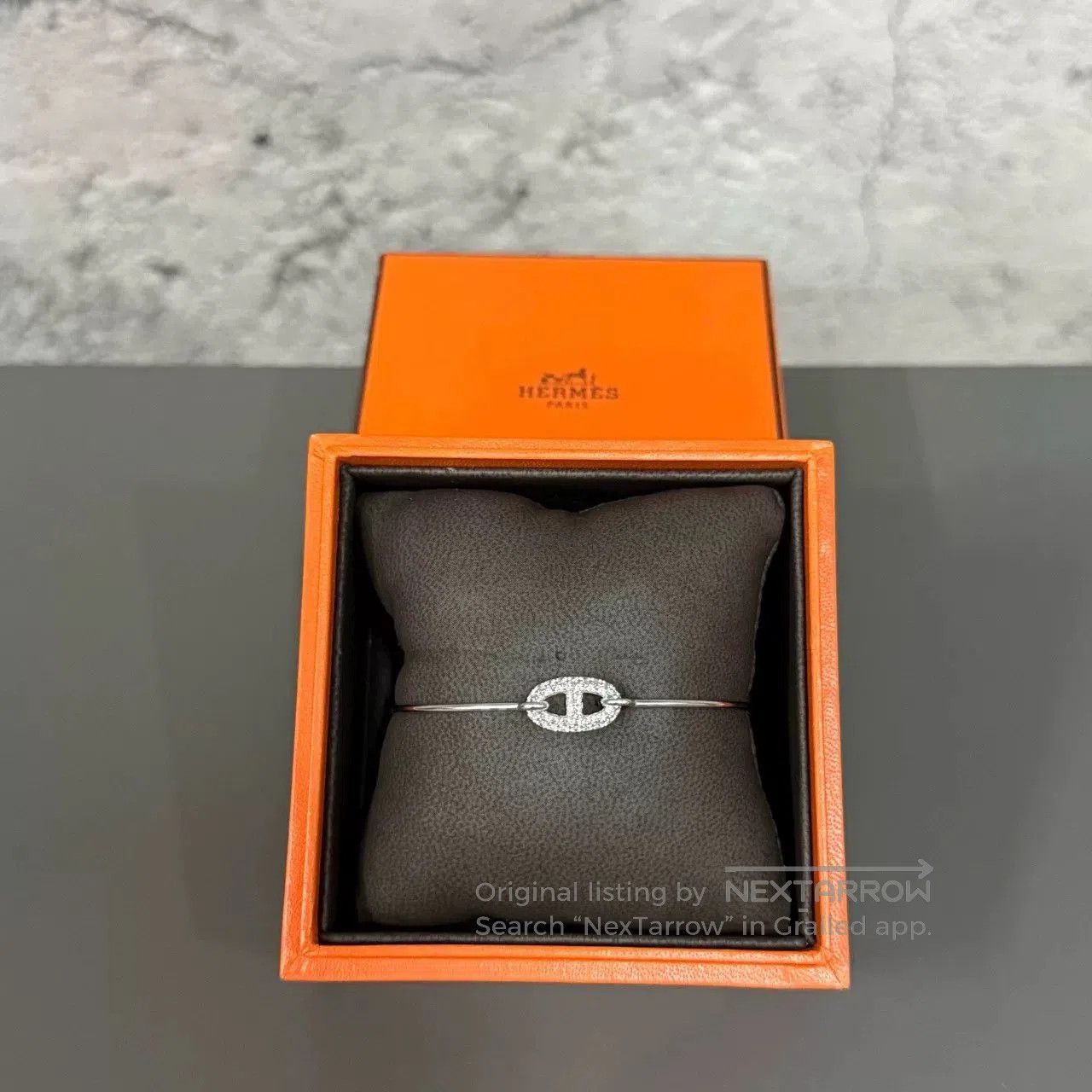 Hermes Hermes Full Diamond Pig Nose Platinum Bangle. Size ONE SIZE - 7 Thumbnail