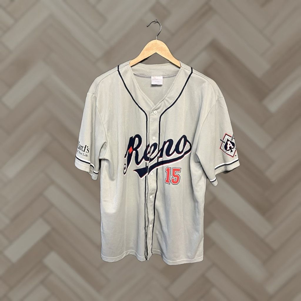 Vintage Reno Aces Mens Gray Short Sleeve Button Up Jersey Giveaway XL Size Gray Shirt Mens Size US XL / EU 56 / 4 - 1 Thumbnail