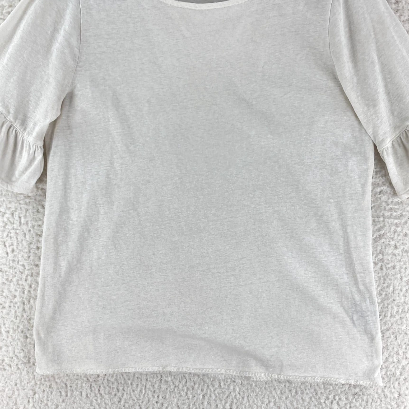 J.Crew J. Crew Mercantile Shirt Womens Large White Ruffle Sleeve Crew Neck Pullover Size L / US 10 / IT 46 - 4 Thumbnail