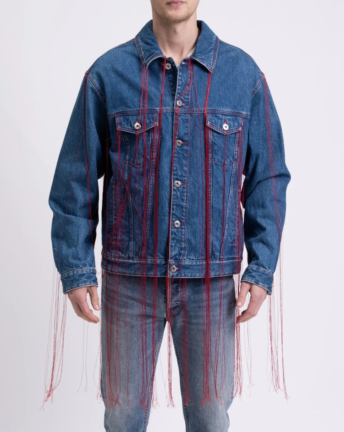 image of Valentino Denim Fringed Jacket, Men's (Size Small)