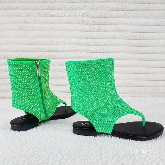 Other Just Doit Rhinestones Flat Bootie Thong Sandals Green (US Sh Size US 7 / IT 37 - 4 Thumbnail
