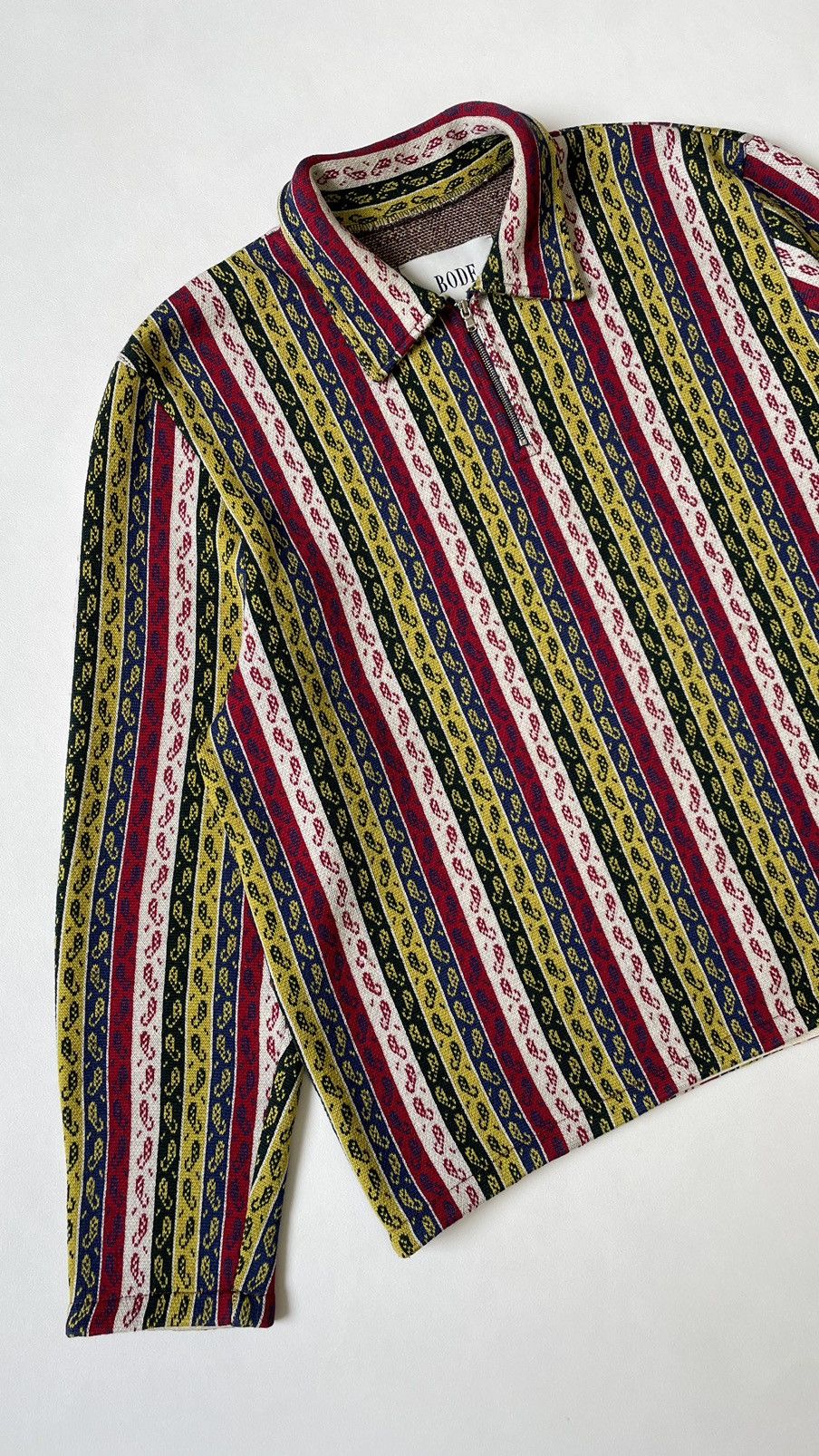 Bode Striped Paisley Quarter Zip Wool Sweater Size US L / EU 52-54 / 3 - 5 Thumbnail