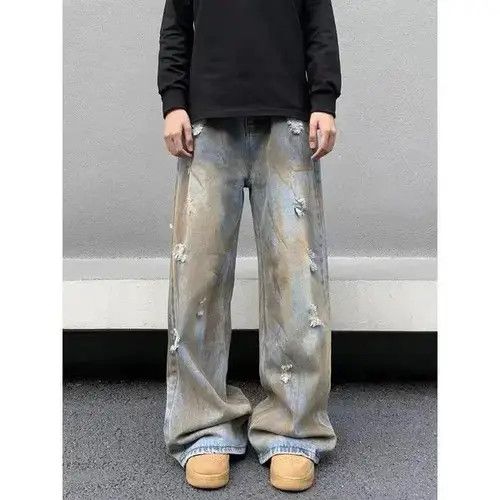 Designer × Japanese Brand × Jean Hole Tie-dye Distress Wide Leg Jeans Size US 34 / EU 50 - 1 Thumbnail