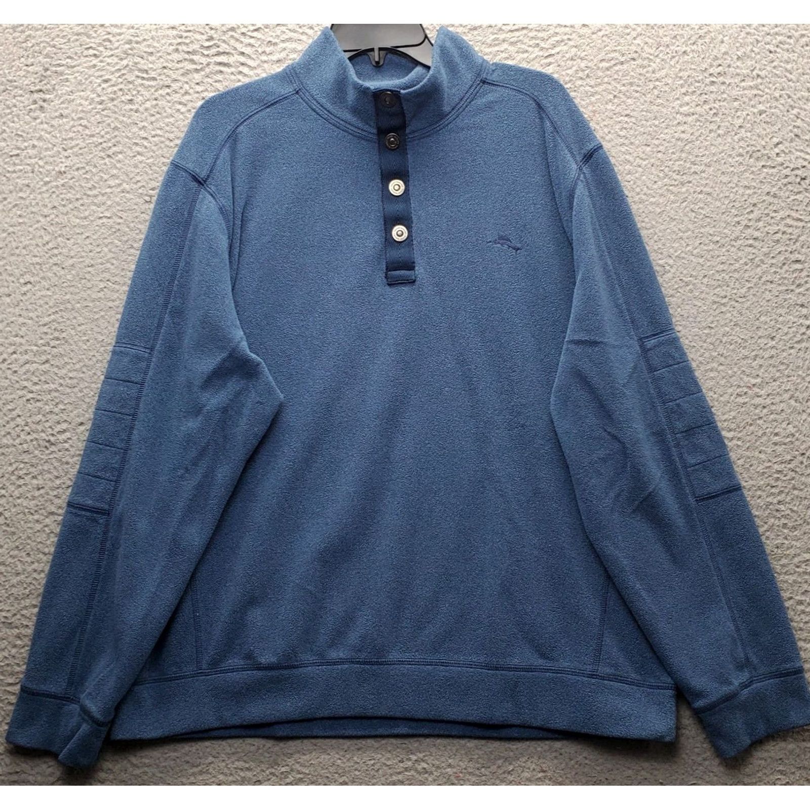 Tommy Bahama Tommy Bahama Mens Size L Blue Fleece Sweatshirt Embroidered Logo 1/4 Snap Button Shirt Size US L / EU 52-54 / 3 - 2 Thumbnail