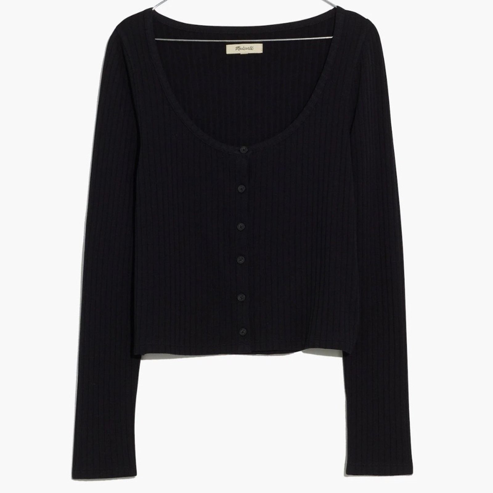 Madewell Madewell Ribbed Cardigan Crop Tee - Black Size S Size S / US 4 / IT 40 - 1 Thumbnail