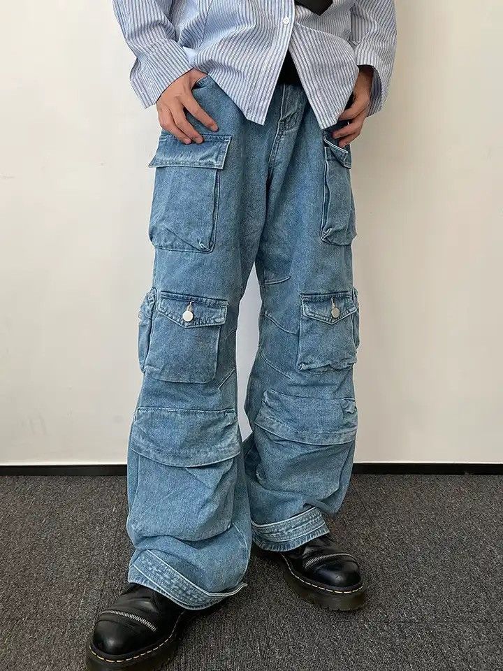 Y2K Style Multi-pocket Tooling Cargo Jeans