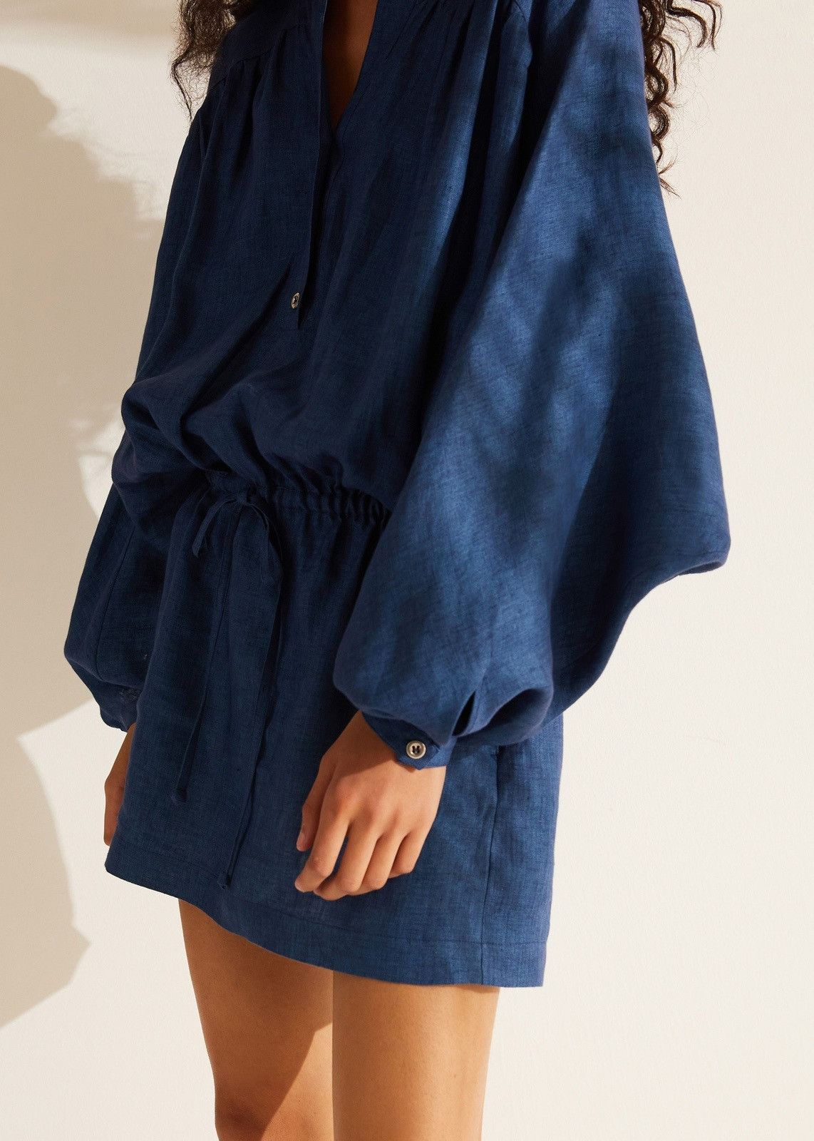 Loro Piana o1srvl11e0824 Brita Seaside Linen Mini Dress in Blue Size XL / US 12-14 / IT 48-50 - 6 Thumbnail