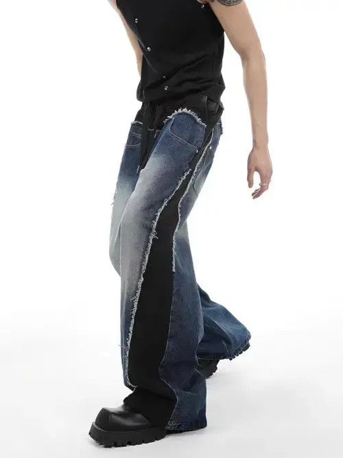 Jean Wide-leg irregular jeans with retro patchwork design Size US 32 / EU 48 - 6 Thumbnail