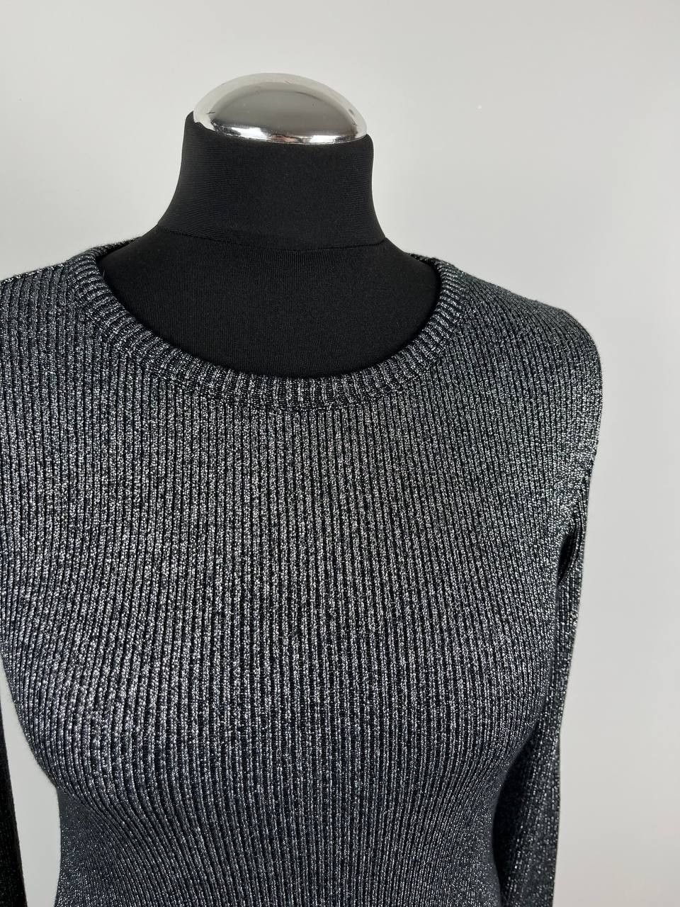 Other MIKUTA Metallic Ribbed Knit Top Silver Black Long Sleeve Size S / US 4 / IT 40 - 4 Thumbnail
