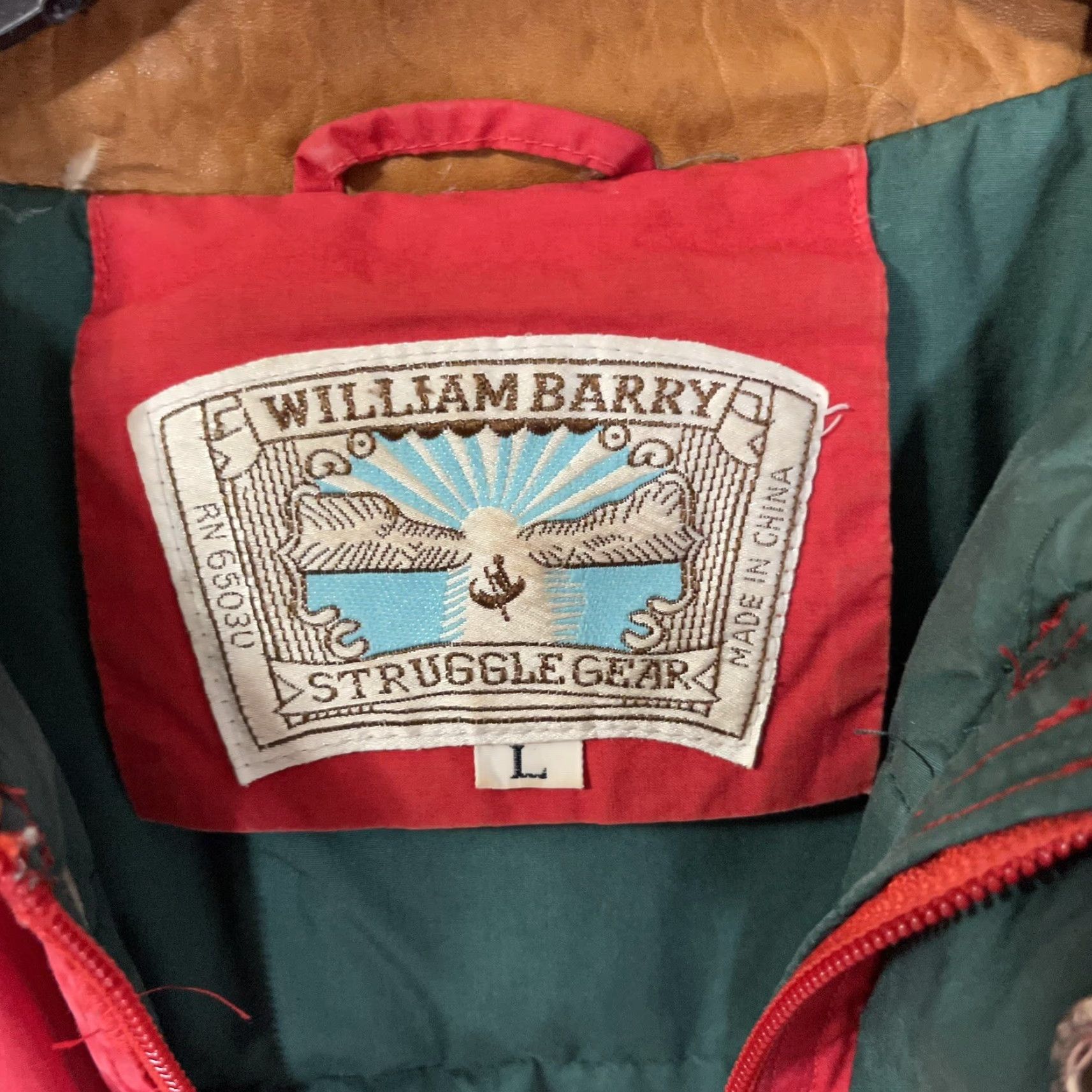 Vintage VINTAGE William Barry Struggle Gear Red Down Jacket Leather Collar Men’s L Jacket Size US L / EU 52-54 / 3 - 6 Thumbnail
