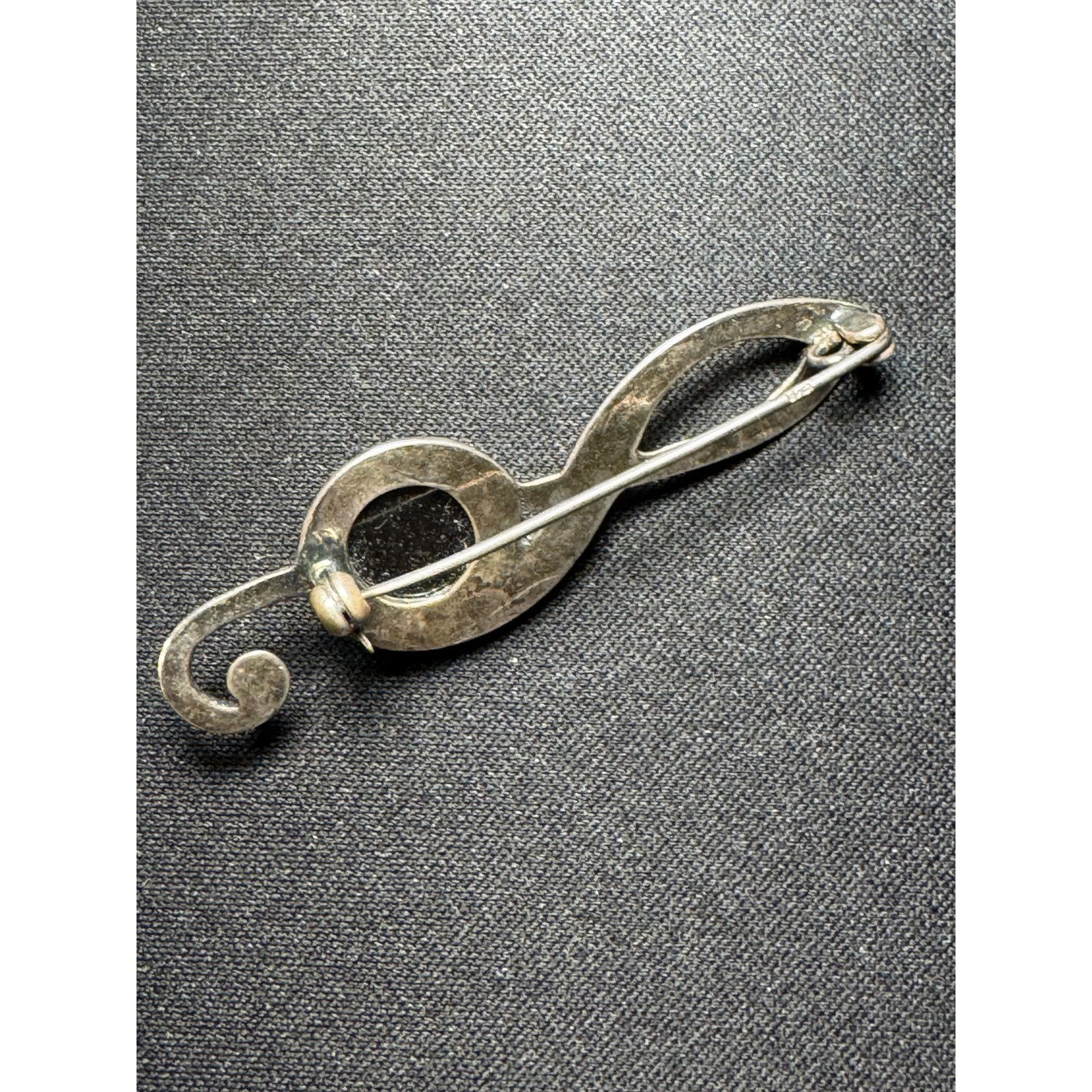 Other 925 Silver Amber Cabachon Treble Clef Brooch Size ONE SIZE - 5 Thumbnail