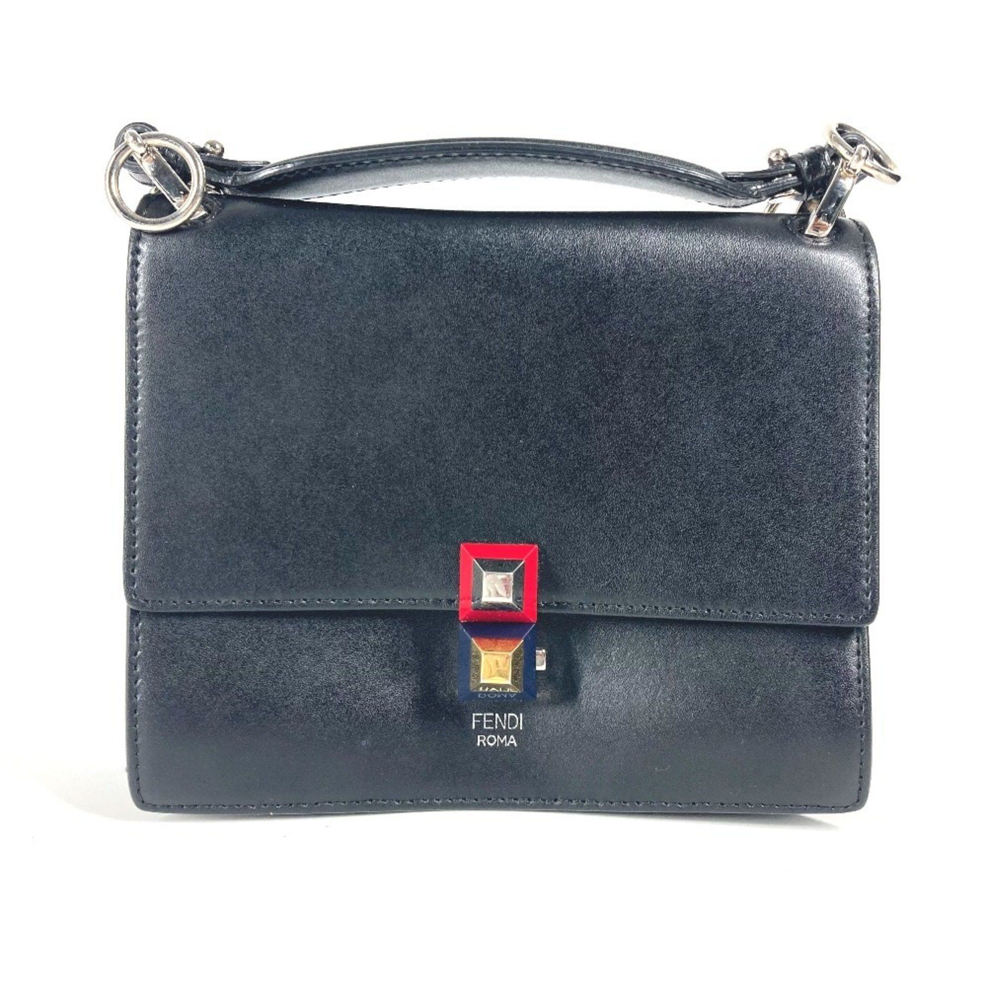 Fendi 8M0381 Mini Canai Studs Bag Flap Handbag Leather Women's Black