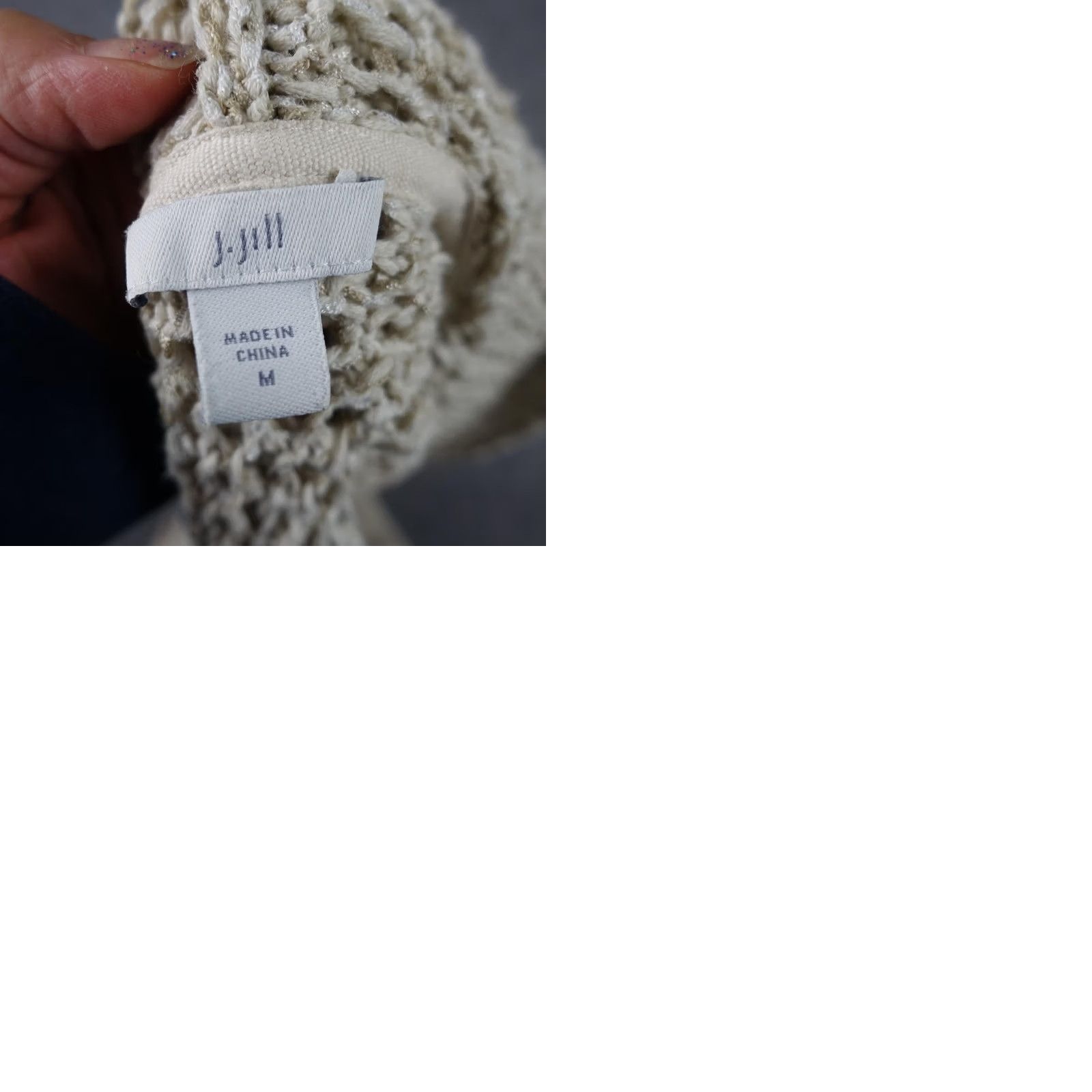 J. Jill J. Jill Cardigan Sweater Womens Medium Beige Open Knit Hood Fringe Bohemian Tasseled Size M / US 6-8 / IT 42-44 - 9 Thumbnail