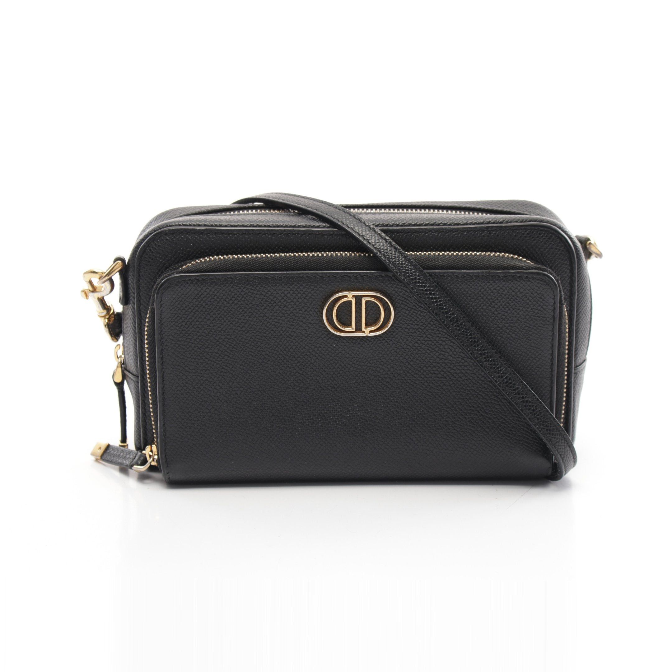 Dior Karo Double Pouch Shoulder Bag Leather Black