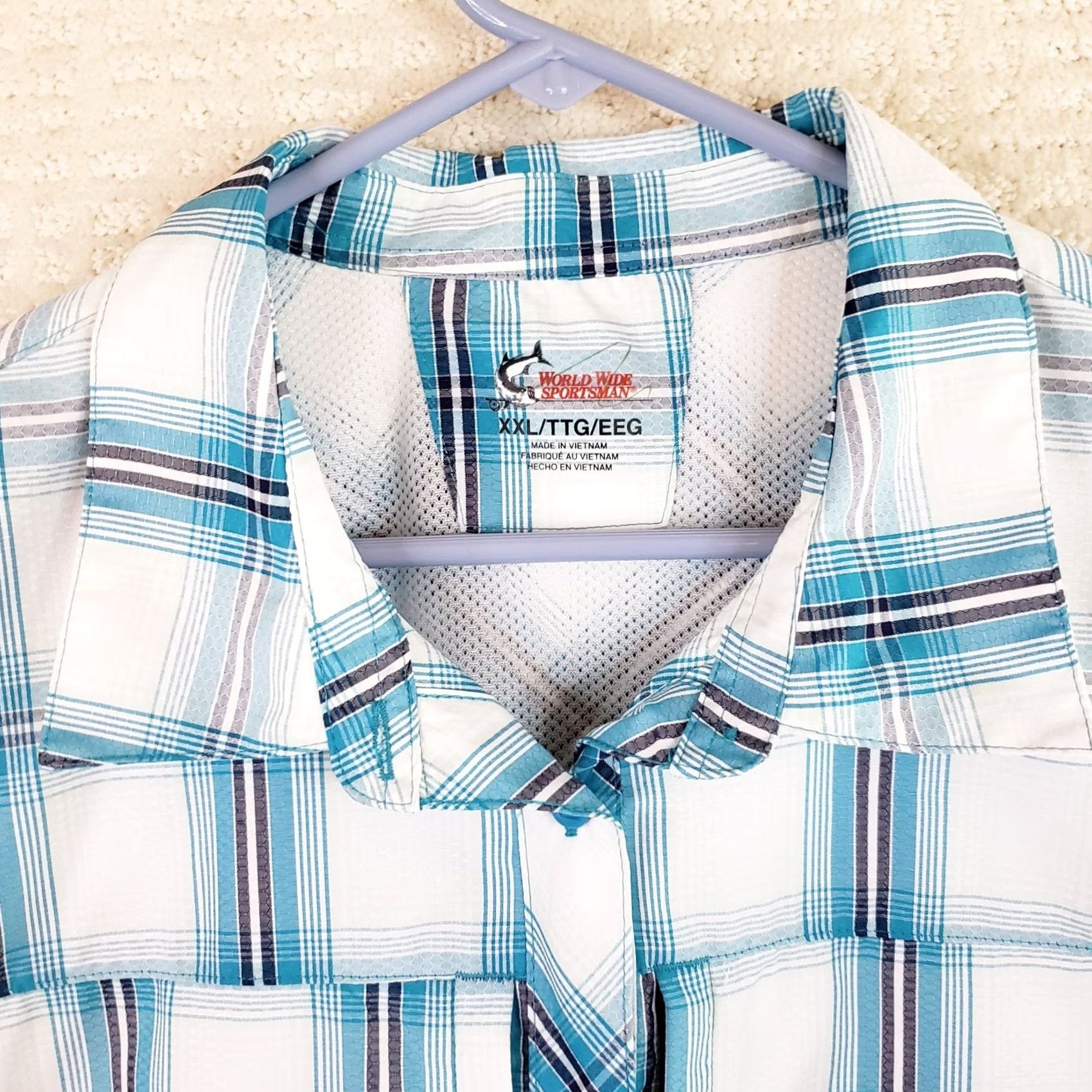 Vintage World Wide Sportsman Shirt Womens XXL Blue Plaid Nylon Roll Tab Sleeve Button-Up Size XXL / US 16-18 / IT 52-54 - 4 Thumbnail