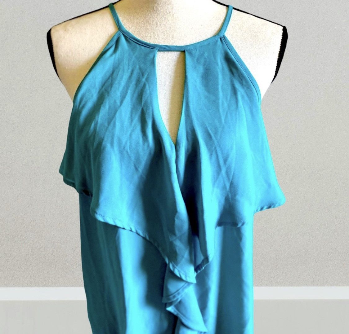 Mossimo TURQUOISE SLEEVELESS RUFFLE CUTOUT TANK TOP BLOUSE Size M / US 6-8 / IT 42-44 - 2 Thumbnail