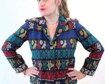 Vintage 1970s Embroidery Geometric Woven Jacket Size L / US 10 / IT 46 - 2 Thumbnail